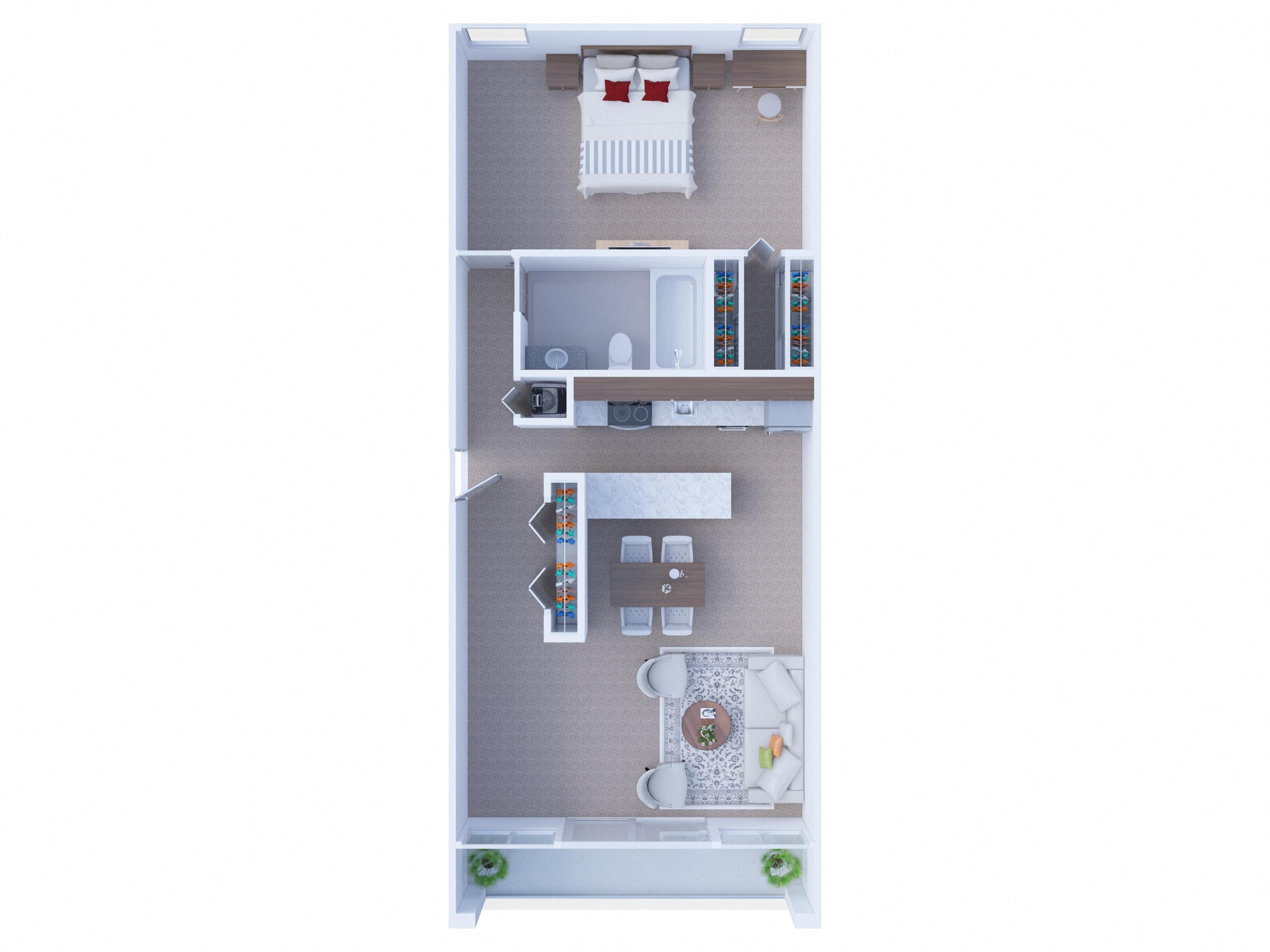 Floor plan for 1 bed, 1 bath, 815 sqft